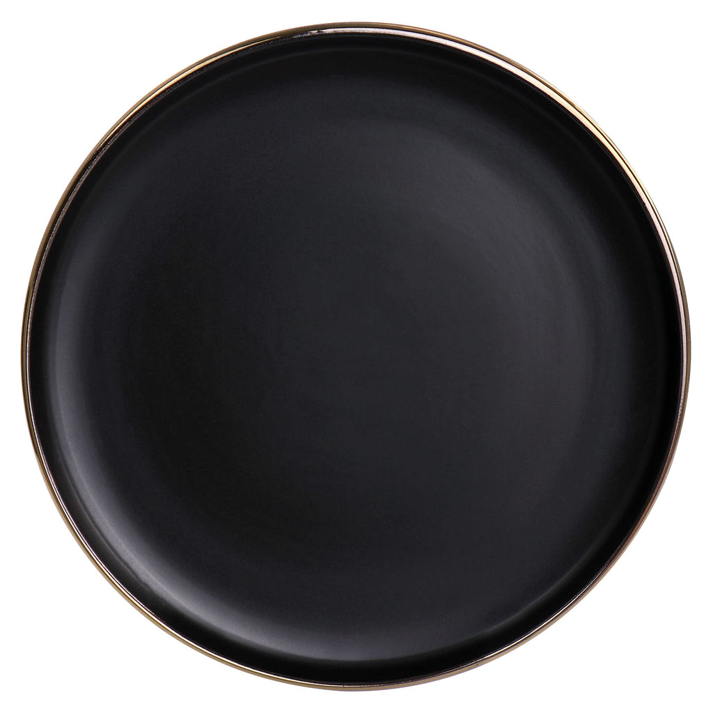 Elama Paul 6-Piece Stoneware Salad Plate Set – 8" Matte Black with Elegant Gold Rim, Microwave & Dishwasher Safe