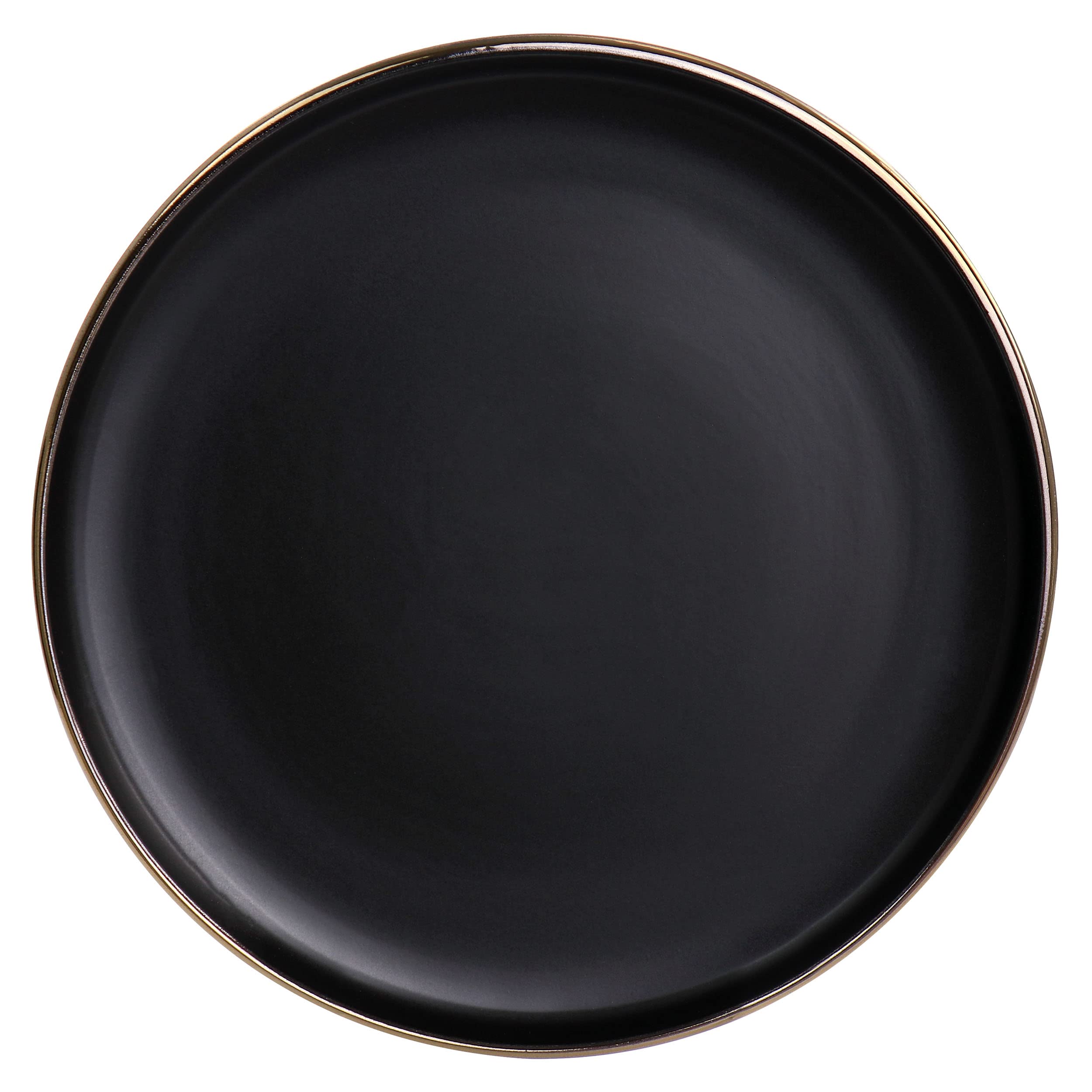 Elama Paul 6-Piece Stoneware Salad Plate Set – 8" Matte Black with Elegant Gold Rim, Microwave & Dishwasher Safe