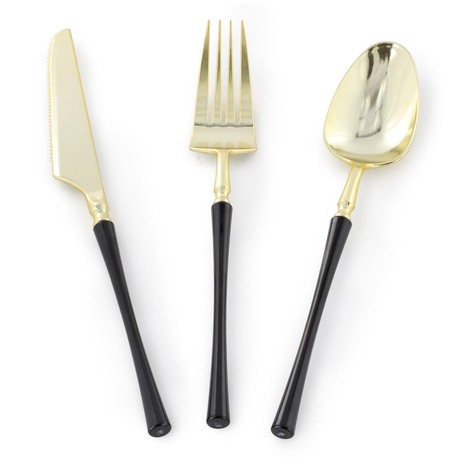 Elama 150 Piece Disposable Plastic Party Dinnerware Set for 25 Guests, Black with Gold Trim