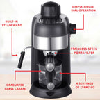 Brentwood 4-Serving Espresso and Cappuccino Maker with Steam Frother, Black