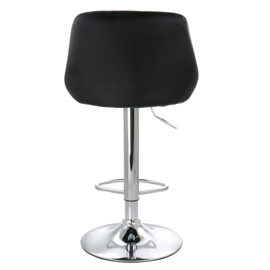 Elama Diamond Stitched Faux Leather Adjustable Bar Stool Set of 2 – Black with Chrome Swivel Base