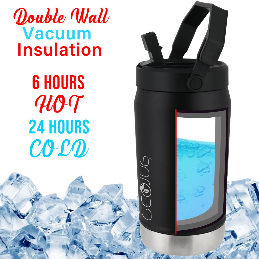 Brentwood GeoJug G-1900BK 64 oz Vacuum Insulated Sports Water Jug with Straw Lid and Fence Hook - Black