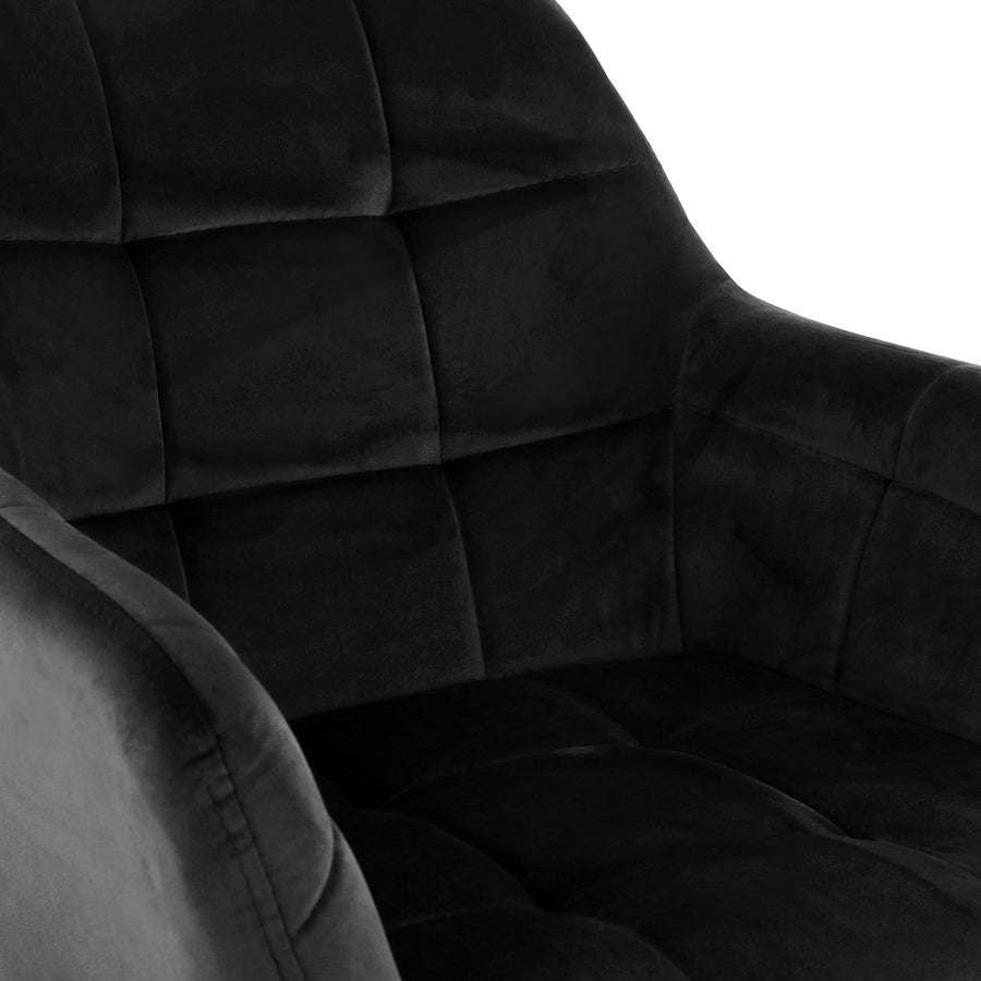 Elama Velvet Tufted Bar Chairs, Black, Fixed Height, Set of 2