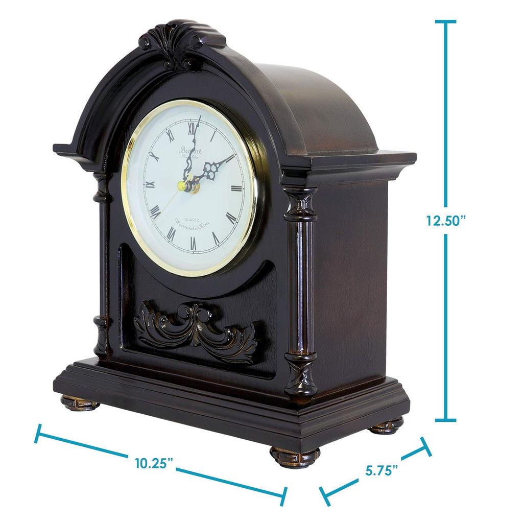 Bedford Wood Mantel Clock with Westminster Chimes – Traditional Quartz Shelf Clock for Living Room, Office & Mantelpiece