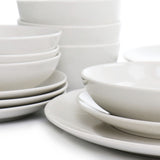 White Porcelain Dinnerware Set for 4, 16 Piece Double Bowl with Pasta and Cereal Bowls, Elama Camellia