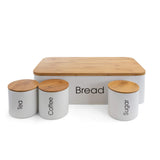Kitchen Canister Set with Bread Box, 4-Piece with Bamboo Lids, Matte White, by MegaChef