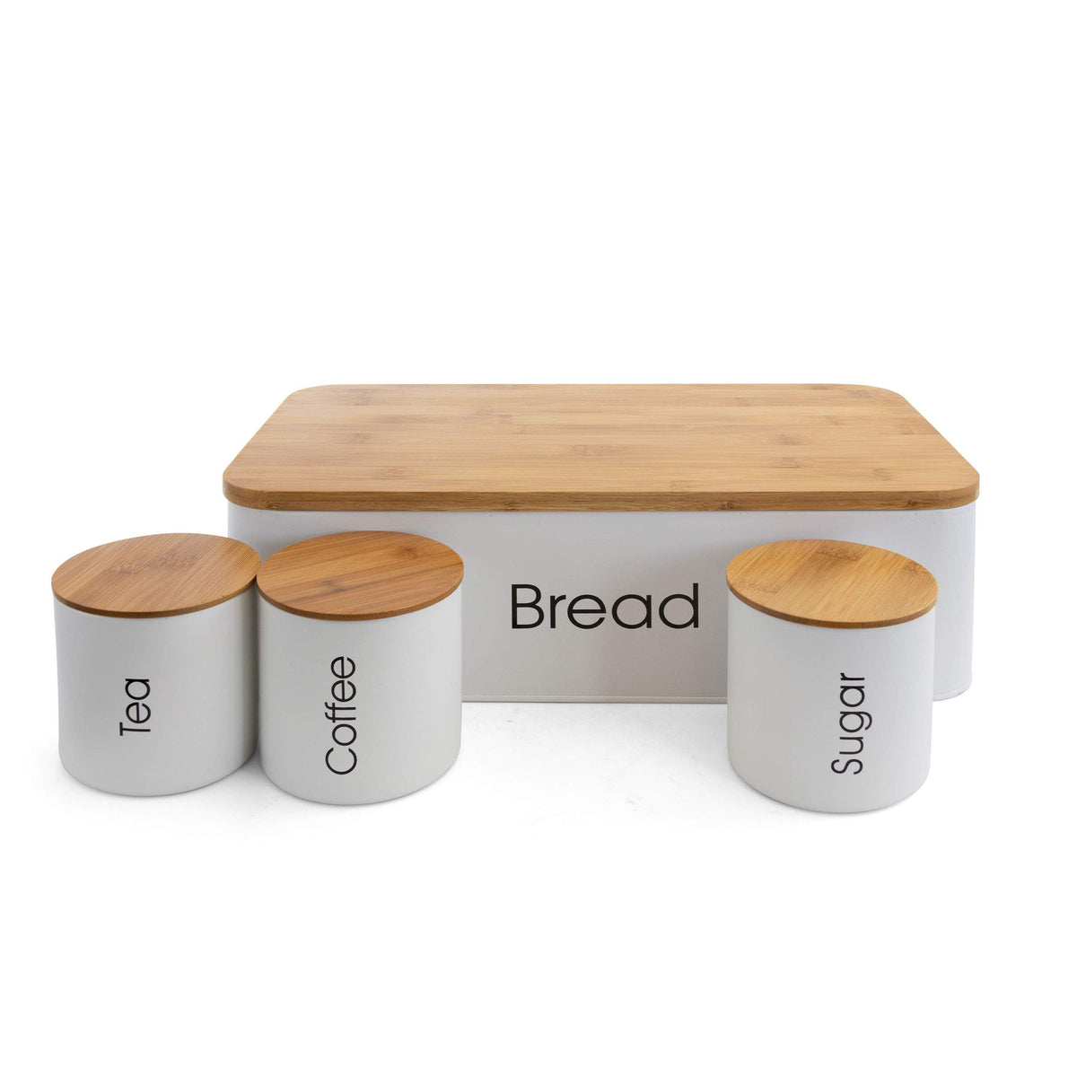 Kitchen Canister Set with Bread Box, 4-Piece with Bamboo Lids, Matte White, by MegaChef