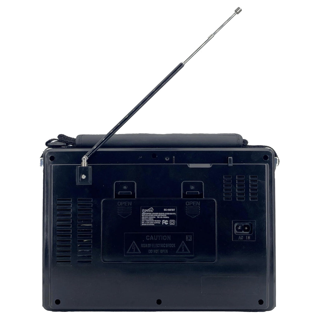 Supersonic SC-1097BT Retro 3-Band Bluetooth Radio with Flashlight, Rechargeable, Black