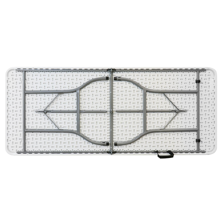 6 Ft Plastic Folding Table, White with Steel Legs and Carry Handle, by Elama
