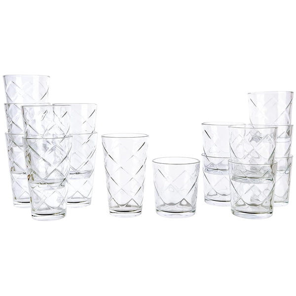 Gibson Home Lattice Glassware Set, 16-Piece with 16 Oz Tumblers and 13.5 Oz Double Old Fashioned Glasses, Clear