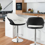 Elama ELM-705 Adjustable Faux Leather Bar Stool Set of 2 – White with Black Trim & Chrome Swivel Base, Counter to Bar Height