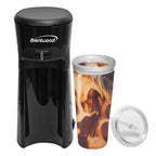 Brentwood KT-2121BK black single-serve iced coffee and tea maker with insulated tumbler
