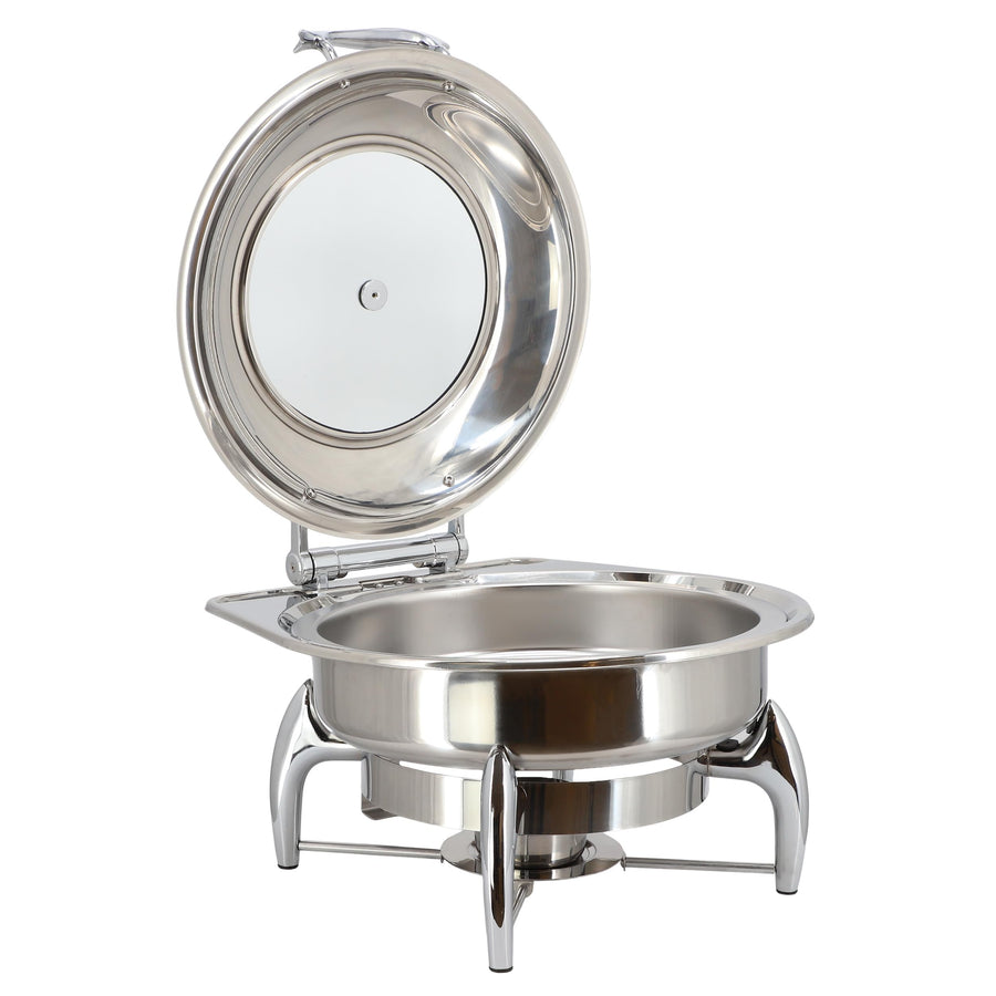 MegaChef MG-430602 6.3-Quart Round Stainless Steel Chafing Dish with Hinged Lid and Window