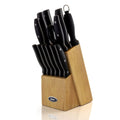 Oster Granger 14-Piece Cutlery Set with Wood Block – Black Handle Stainless Steel Knives, Sharpener & Kitchen Shears