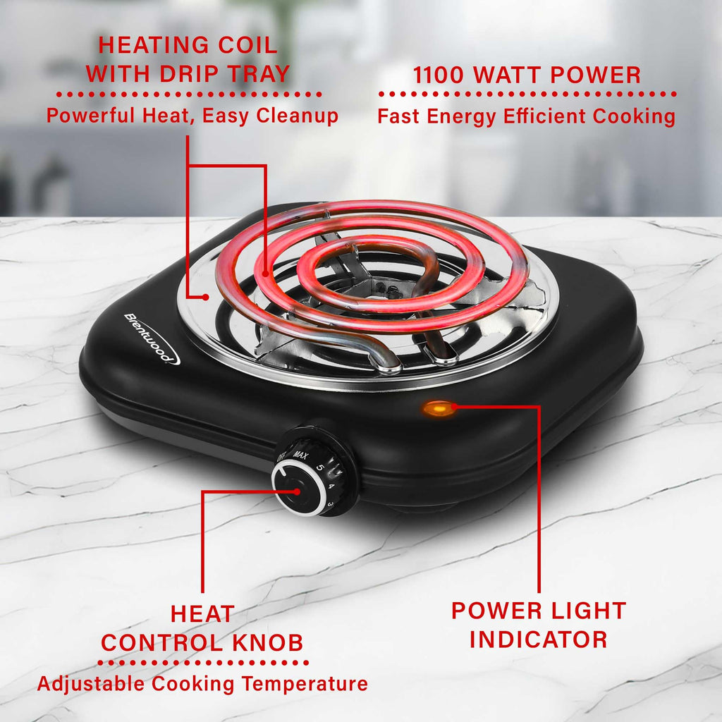 Brentwood 1100-Watt Single Coiled Countertop Electric Burner, Black
