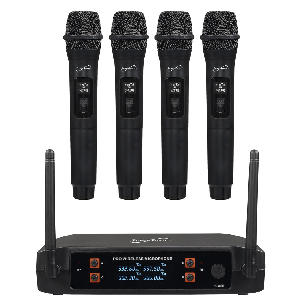 SuperSonic SC-909 black four-channel 2.4GHz wireless microphone system with four handheld mics