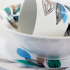 Gibson Home Vineyard Blue 12-Piece Fine Ceramic Dinnerware Set – Blue Leaf Design, Service for 4 with Plates, Bowls & Mugs