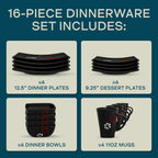Gibson Elite Evening Blossom 16-Piece Stoneware Dinnerware Set – Black Floral, Service for 4