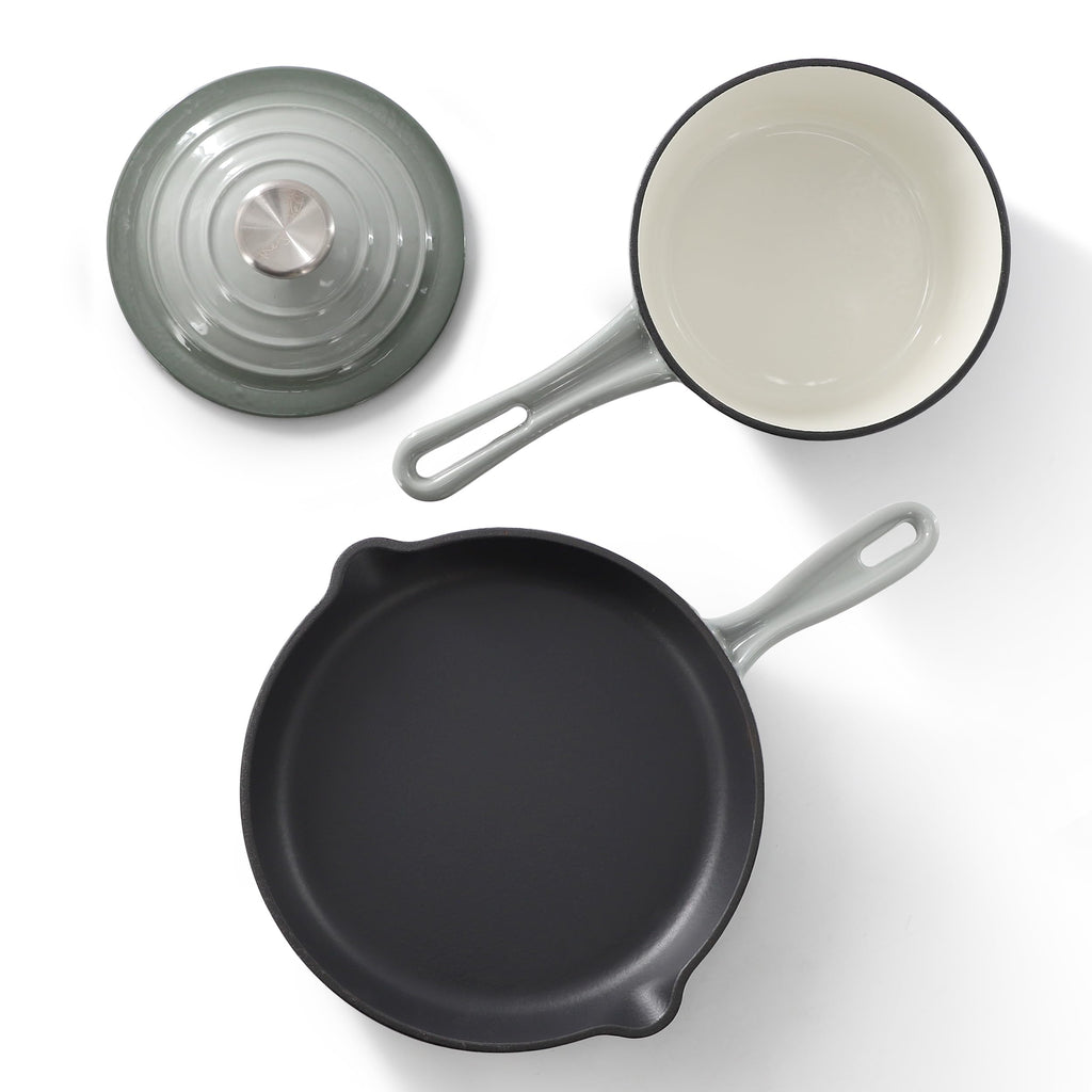 MegaChef 7 Piece Enameled Cast Iron Cookware Set in Gray