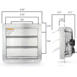 Vie Air 12 Inch Aluminum Shutter Exhaust Fan with Power Cord, Wall-Mount Ventilation, Silver