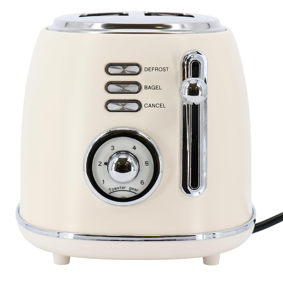 MegaChef 1.7 Quart Electric Tea Kettle and 2 Slice Toaster Combo in Matte Cream