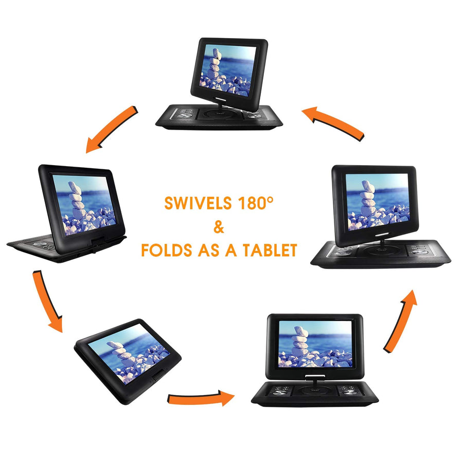 Trexonic 14.1 inch Portable DVD Player with Swivel TFT-LCD Screen, USB/SD/AV Inputs and Car Adapter