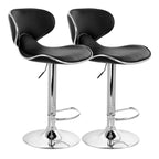 Elama Modern Slim Faux Leather Adjustable Bar Stool Set of 2 – Black with Chrome Swivel Base, Slanted Arm Rests, Contoured Back & 360° Counter / Bar Height Lift