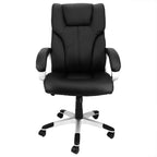 Elama Ergonomic Rolling Office & Gaming Chair – High-Back Executive Desk Chair with Faux Leather, Padded Armrests & 360° Swivel (Black with Silver Base)