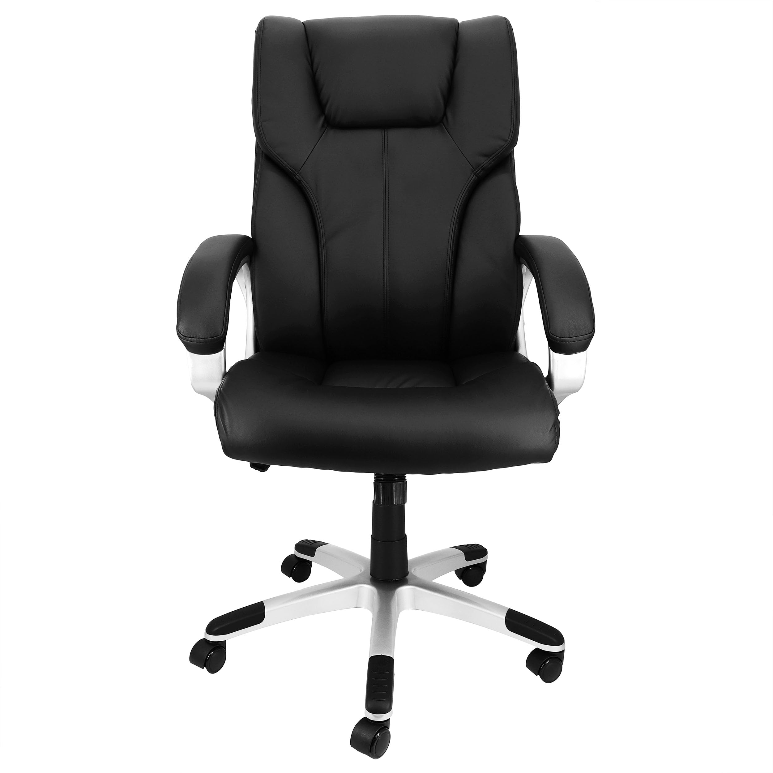 Elama Ergonomic Rolling Office & Gaming Chair – High-Back Executive Desk Chair with Faux Leather, Padded Armrests & 360° Swivel (Black with Silver Base)