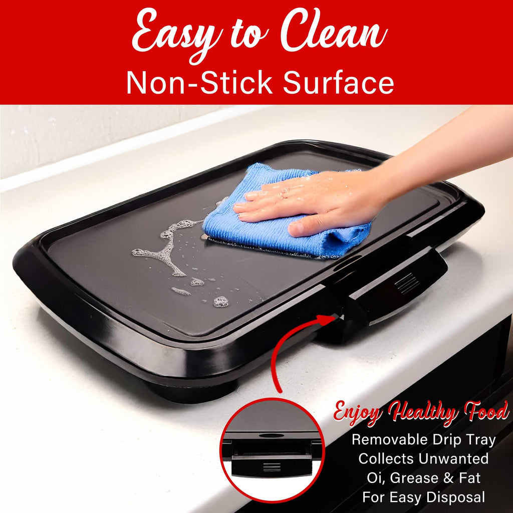 Brentwood TS-821 16 x 10 in Non-Stick Electric Griddle with Removable Drip Tray - Black, 1200W
