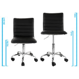 Elama black striped rolling office chair at lowest and highest settings, 29.3 to 34 in tall with a 16.5 to 21 in seat