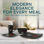 Gibson Elite Evening Blossom 16-Piece Stoneware Dinnerware Set – Black Floral, Service for 4