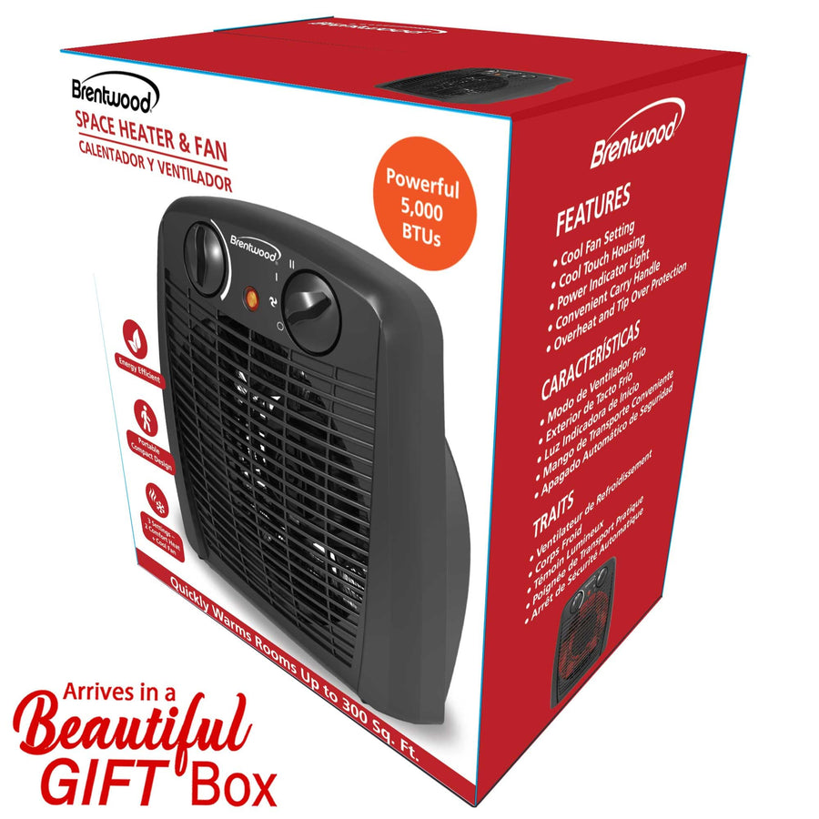 Brentwood H-F305BK 1500W Portable Electric Space Heater and Fan with Thermostat, Black