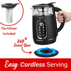 Brentwood KT-2018BK 1.7L 1100W Digital Glass Electric Kettle with Stainless Tea Infuser - Black