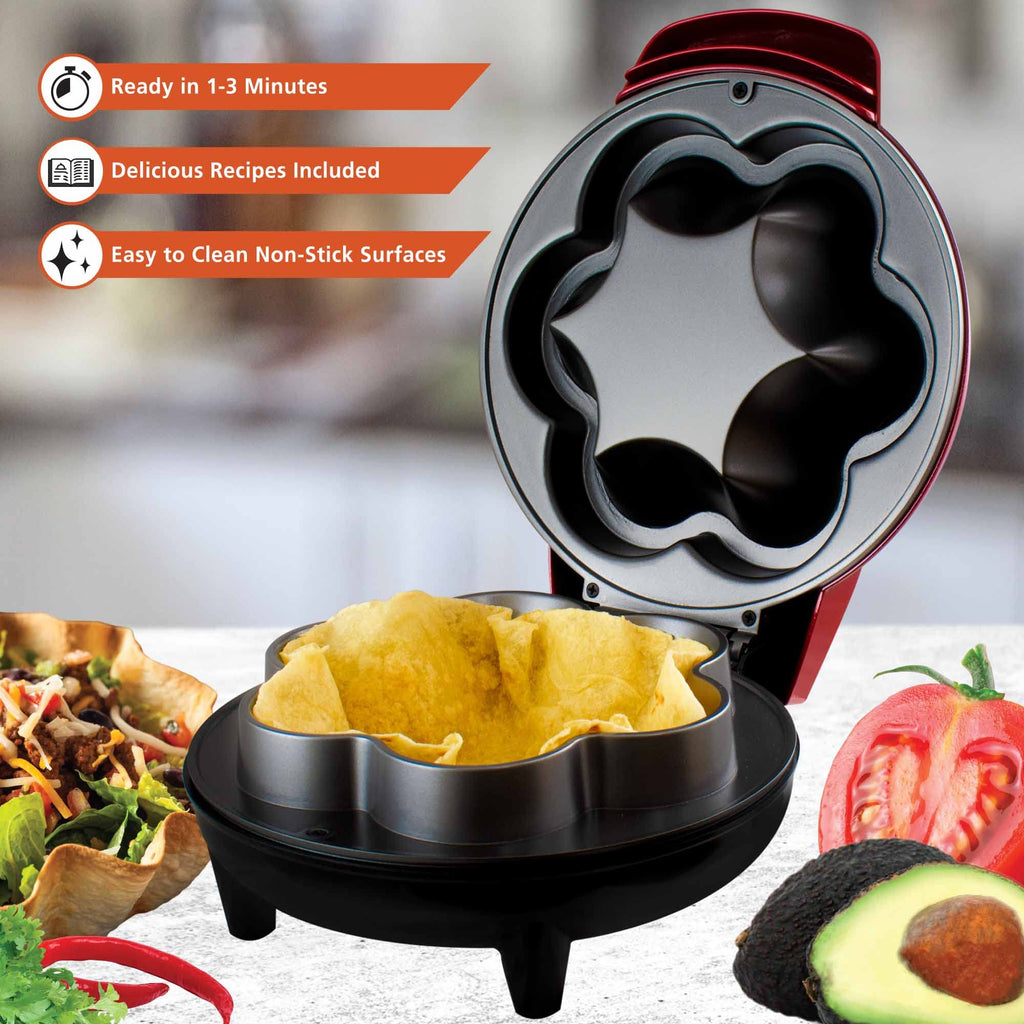 Brentwood TS-257R 10 in Electric Tortilla & Taco Bowl Maker - Red, 750W, Fits 8 in and 10 in Tortillas