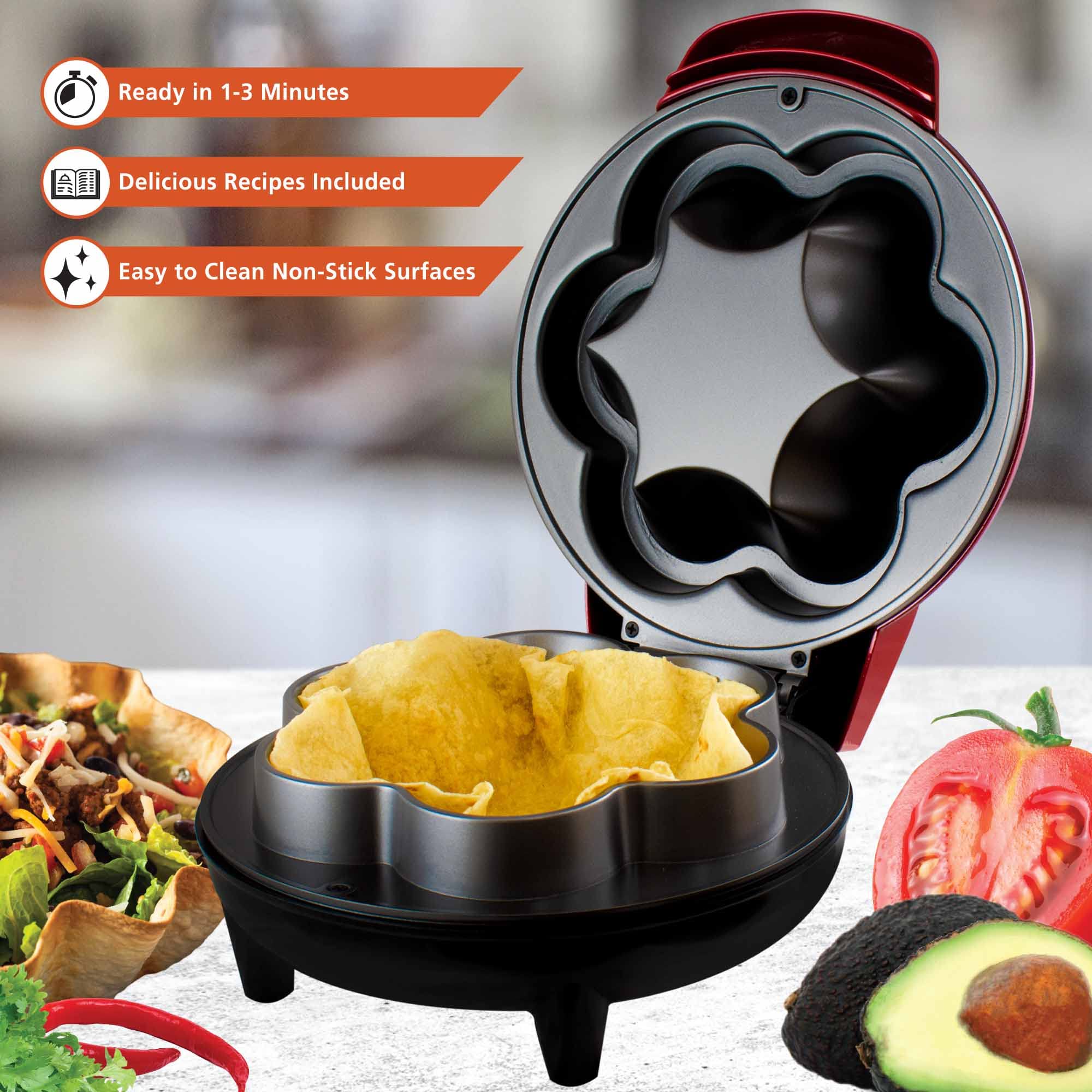 Brentwood TS-257R 10 in Electric Tortilla & Taco Bowl Maker - Red, 750W, Fits 8 in and 10 in Tortillas