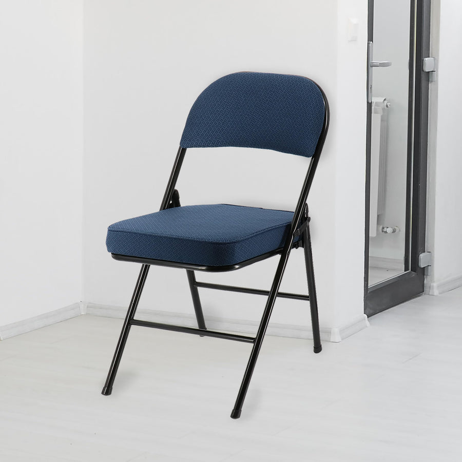 Elama 4-Piece Metal Folding Dinner Chairs, Padded Seats & Top Handle, Indoor/Outdoor, Blue (Set of 4)