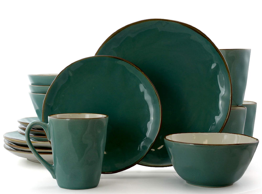 Elama Caribbean Tide 16 Piece Reactive Glaze Stoneware Dinnerware Set in Green