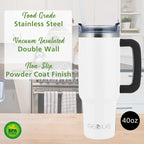 Brentwood GeoJug 40 oz Stainless Steel Insulated Tumbler with Handle and Straw, Cream