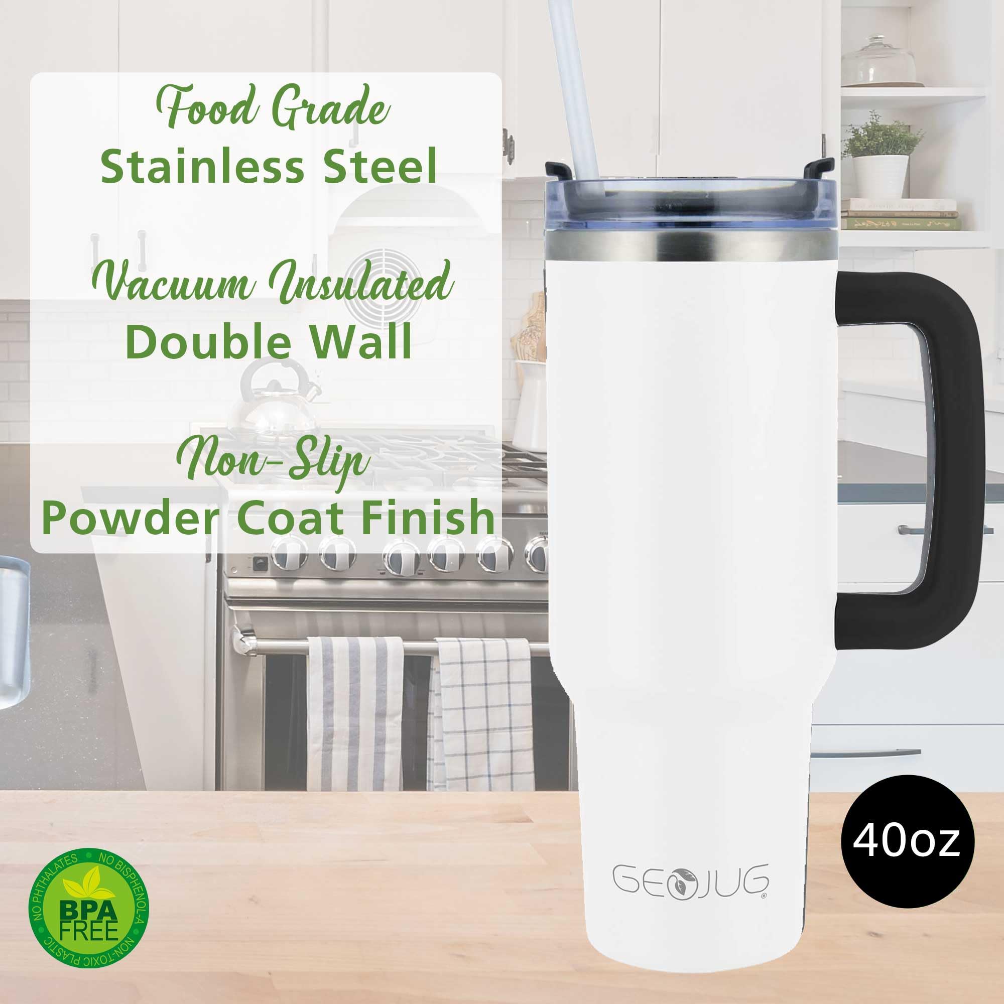 Brentwood GeoJug 40 oz Stainless Steel Insulated Tumbler with Handle and Straw, Cream