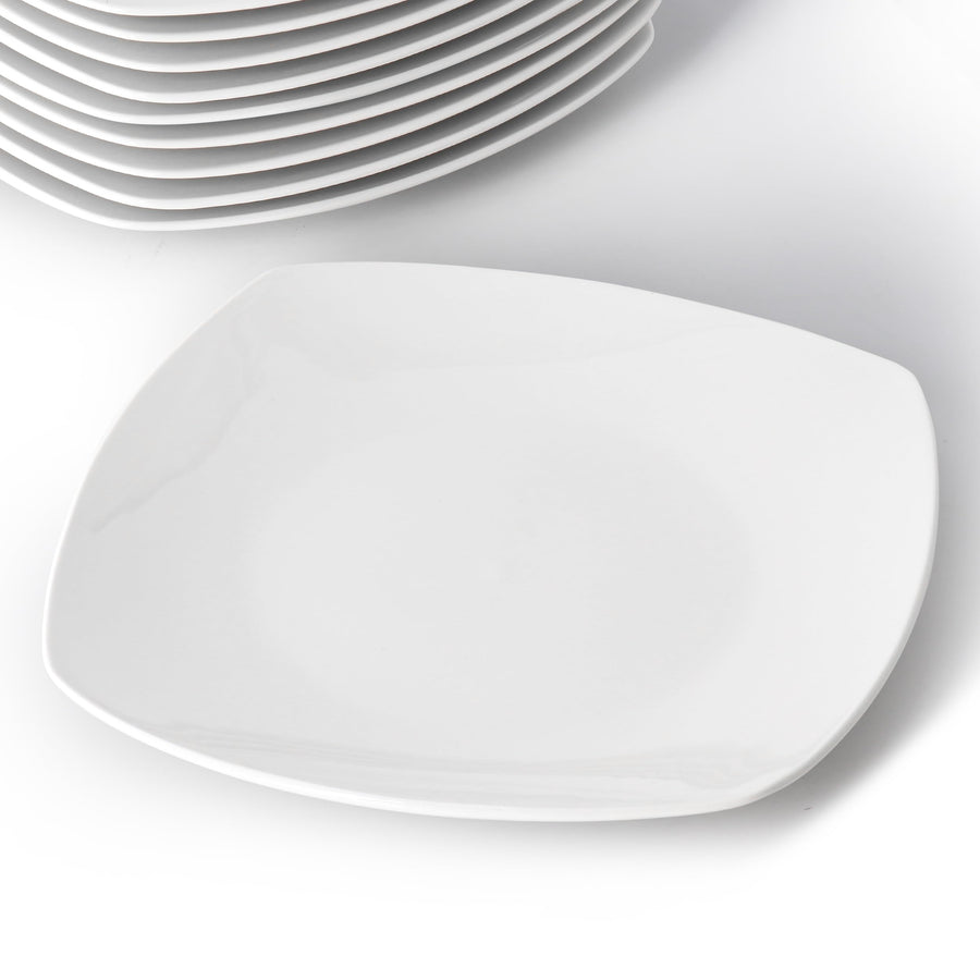 Elama Professional Kitchen 12 Square Dinner Plates, 10.75in White Porcelain