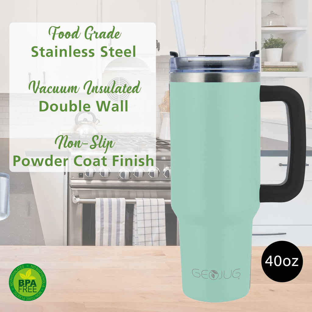 Brentwood GeoJug 40 oz Insulated Stainless Steel Tumbler with Handle and Straw, Blue