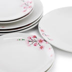 Elama Tamara 12 Piece Cherry Blossom Porcelain Dinnerware Set, Service for 4 in White and Pink
