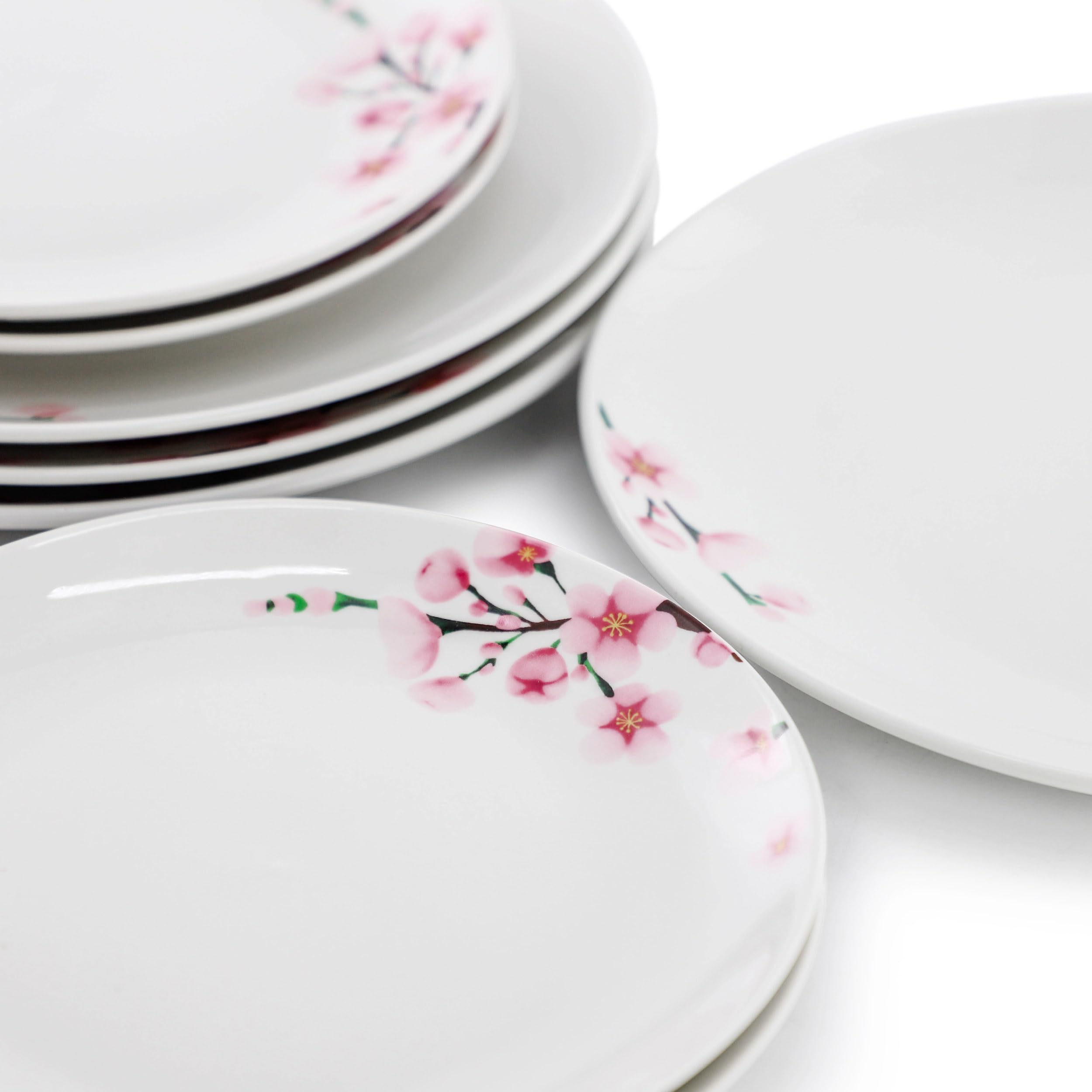 Elama Tamara 12 Piece Cherry Blossom Porcelain Dinnerware Set, Service for 4 in White and Pink
