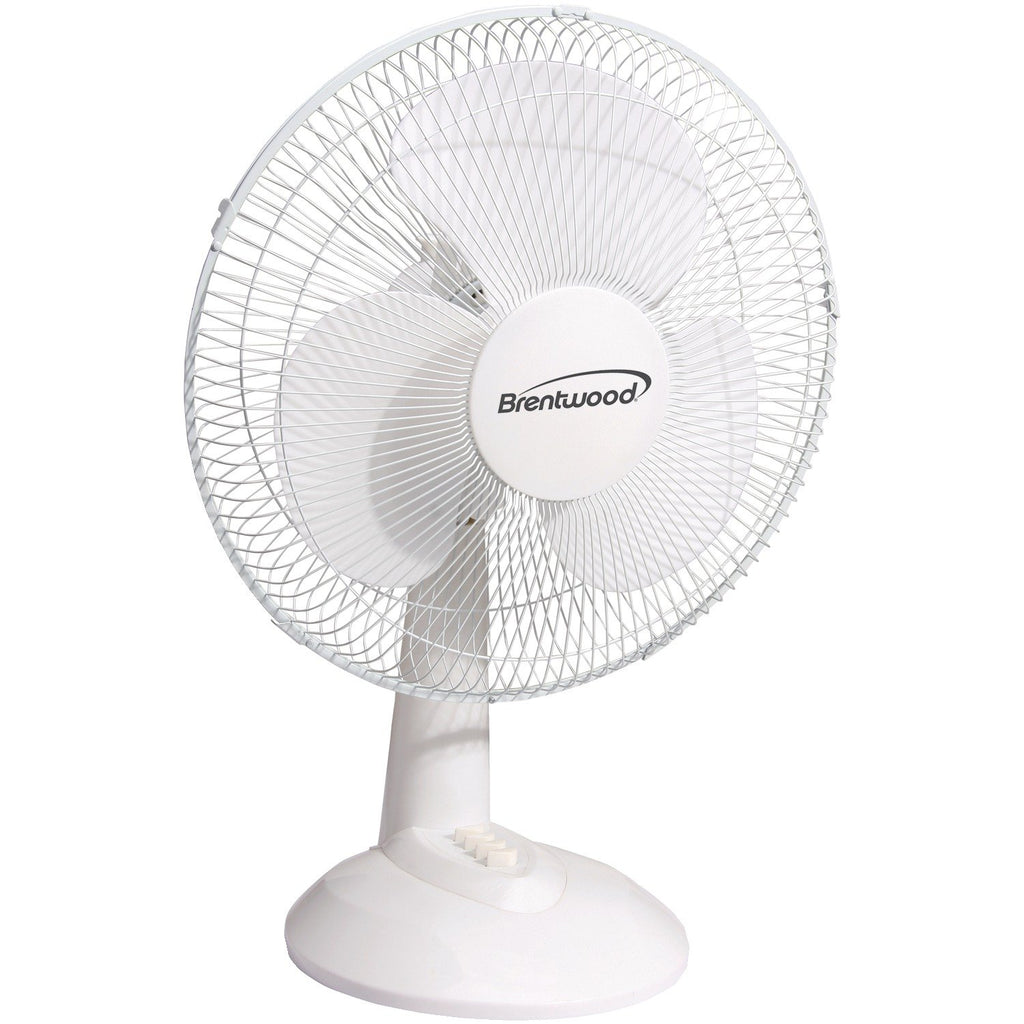 White Brentwood 12-inch oscillating desk fan