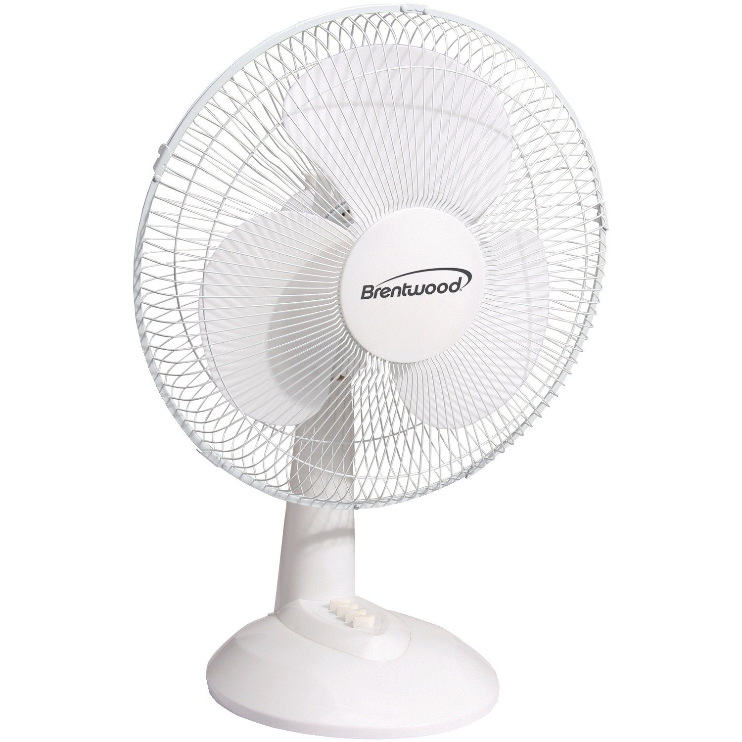 White Brentwood 12-inch oscillating desk fan