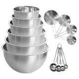 MegaChef 14-Piece Stainless Steel Prep Set, 6 Mixing Bowls + 4 Measuring Cups & 4 Measuring Spoons