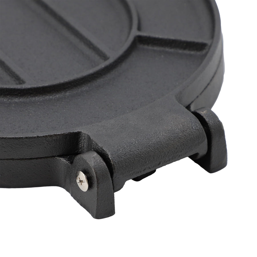 MegaChef MC-1391 7.9 in Cast Iron Tortilla Press, Pre-Seasoned, Hinged Lever Design, 5 lb Heavy Duty