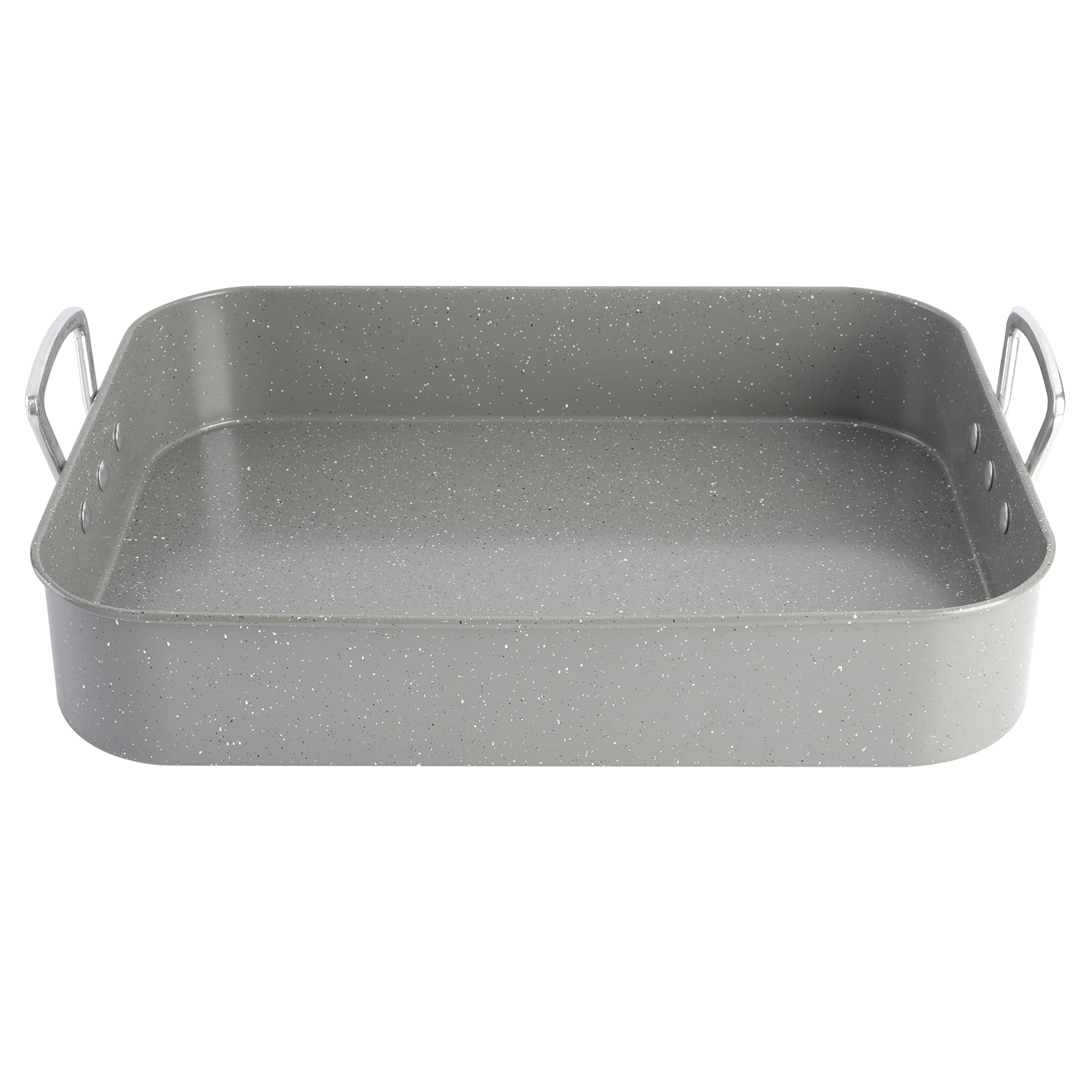 Oster Greystone 2-Piece Carbon Steel Turkey Roaster Set with V-Rack, Grey Speckle - 16.25 x 12.75 in, PFAS-Free Disclosure