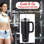 Brentwood GEOJUG 40 oz Insulated Stainless Steel Tumbler – Black with Handle, Lid & Straw